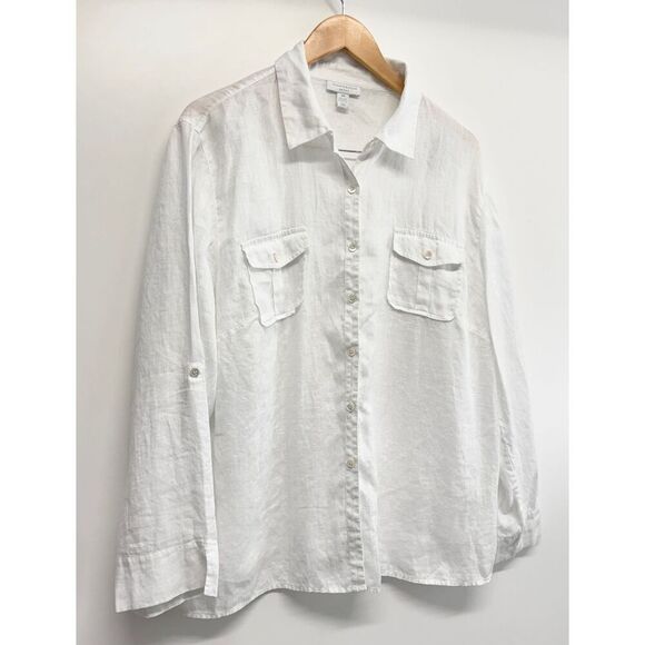 Charter Club Casual Shirt 100% Linen White Plus Size 18W Long Sleeve Buttoned - Picture 4 of 9
